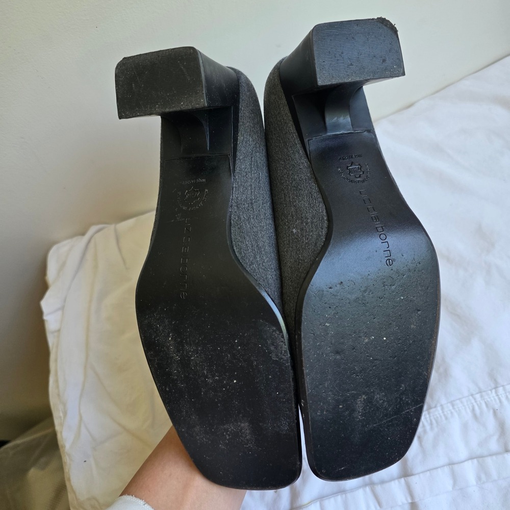 Liz Claiborne McAllister II VTG 90s CBK Square Toe Block Heel Pumps Grey 7.5M - Picture 6 of 8